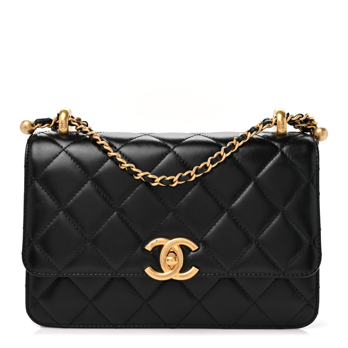 Quilted Calfskin Flap Shoulder Bag - Black