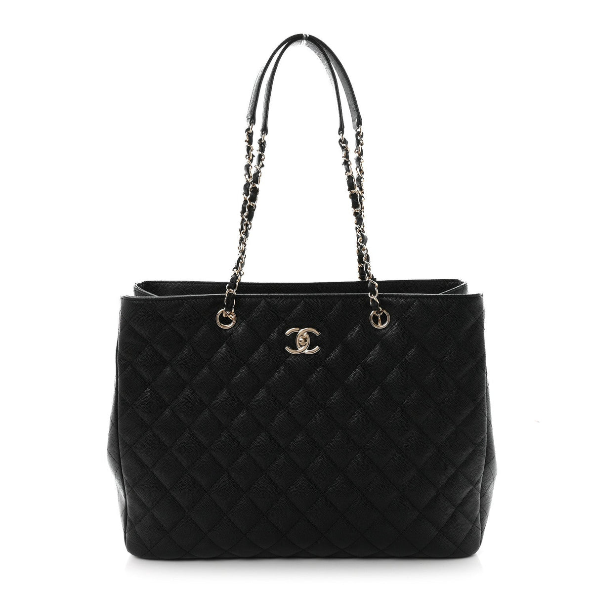 Small Quilted Caviar Tote Bag - Black