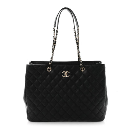 Small Quilted Caviar Tote Bag - Black