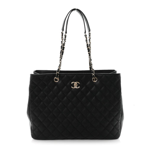 Small Quilted Caviar Tote Bag - Black