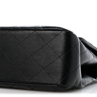 Quilted Lambskin Flap Shoulder Bag - Black