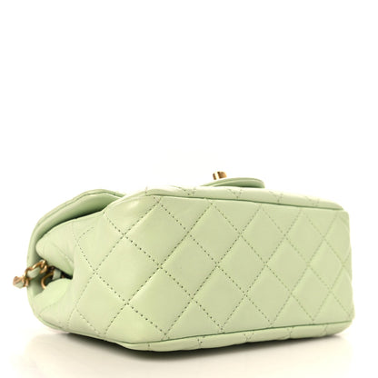 Mini Quilted Lambskin Flap Shoulder Bag - Light Green