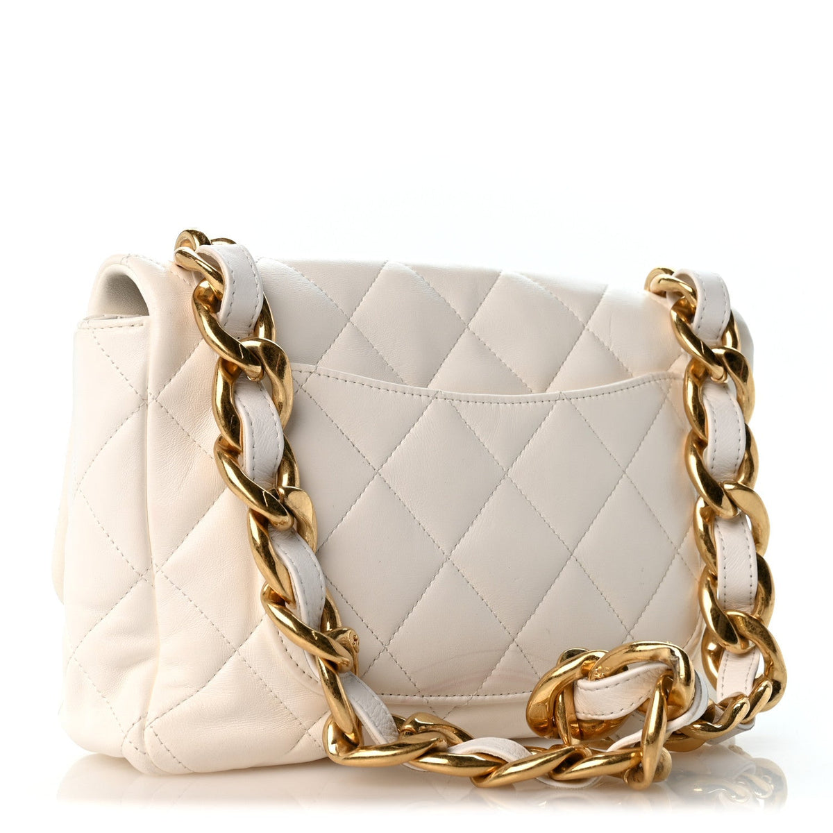 Large Quilted Lambskin Flap Shoulder Bag - White