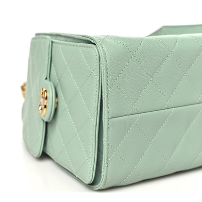 Small Quilted Caviar Handbag - Light Green