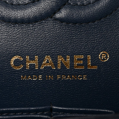 Small Quilted Caviar Flap Shoulder Bag - Dark Navy