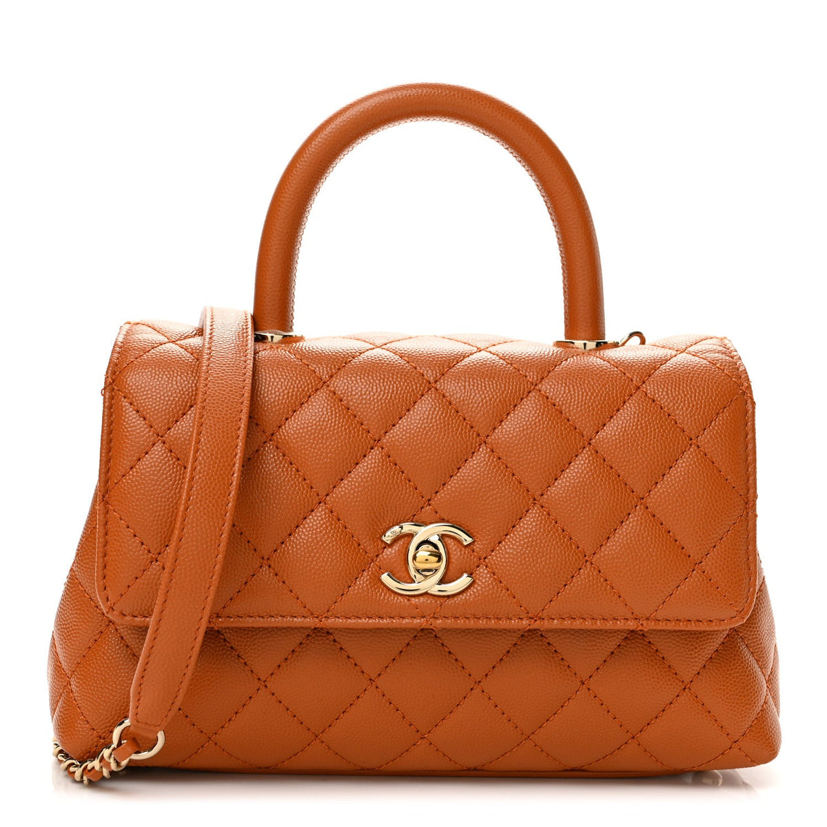 Mini Quilted Caviar Flap Shoulder Bag - Brown