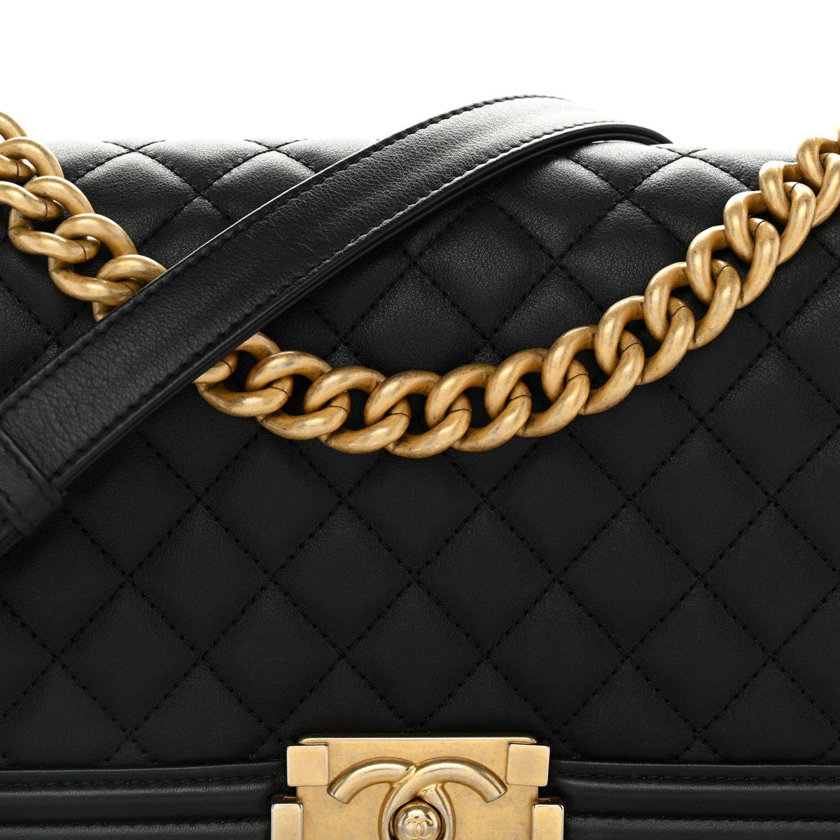 Medium Quilted Calfskin Flap Shoulder Bag - Black