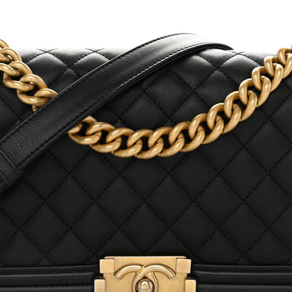 Medium Quilted Calfskin Flap Shoulder Bag - Black