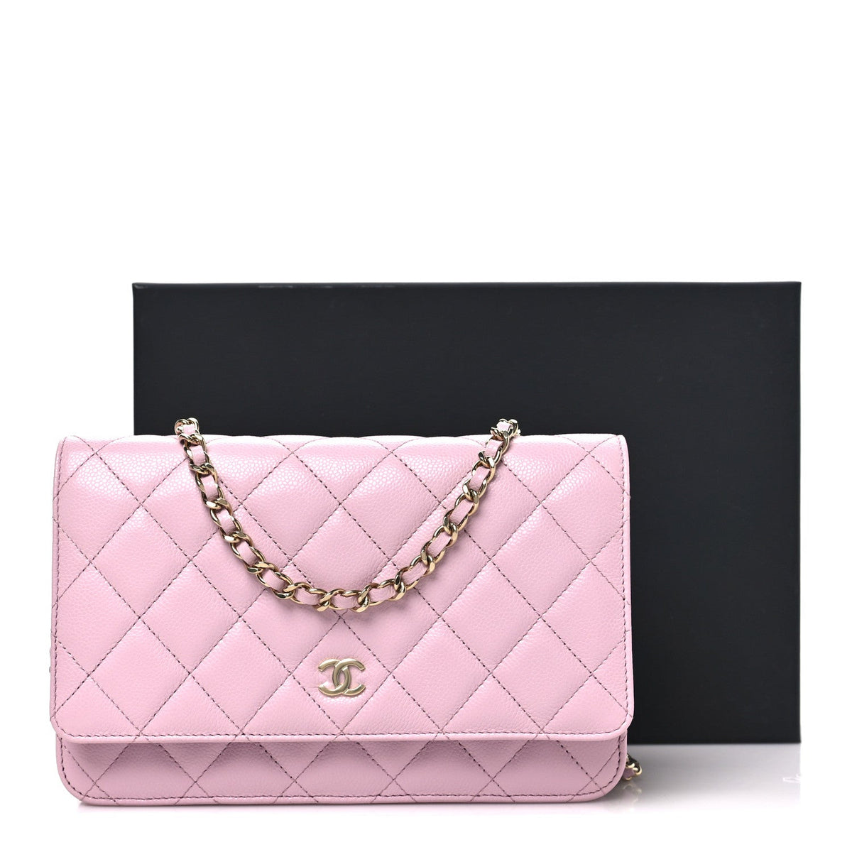 Quilted Caviar Wallet Bag - Pink