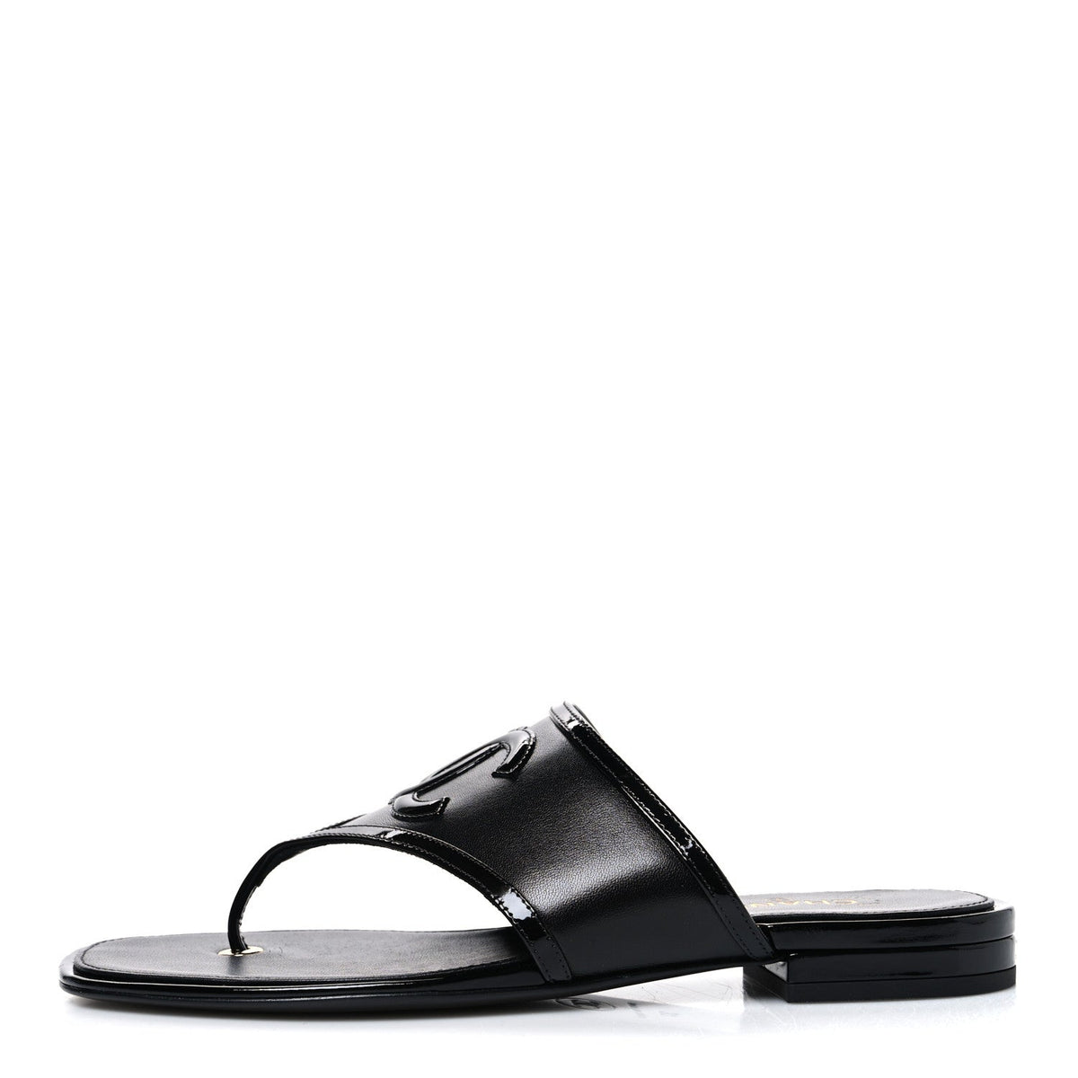 Lambskin Patent Calfskin CC Thong Sandals Black