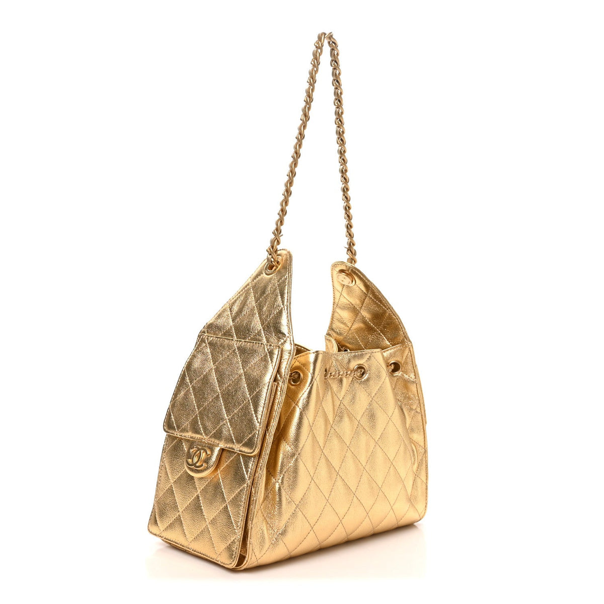 Small Quilted Caviar Handbag - Gold