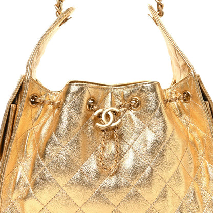 Small Quilted Caviar Handbag - Gold