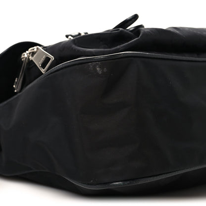 Nylon Flap Shoulder Bag - Black