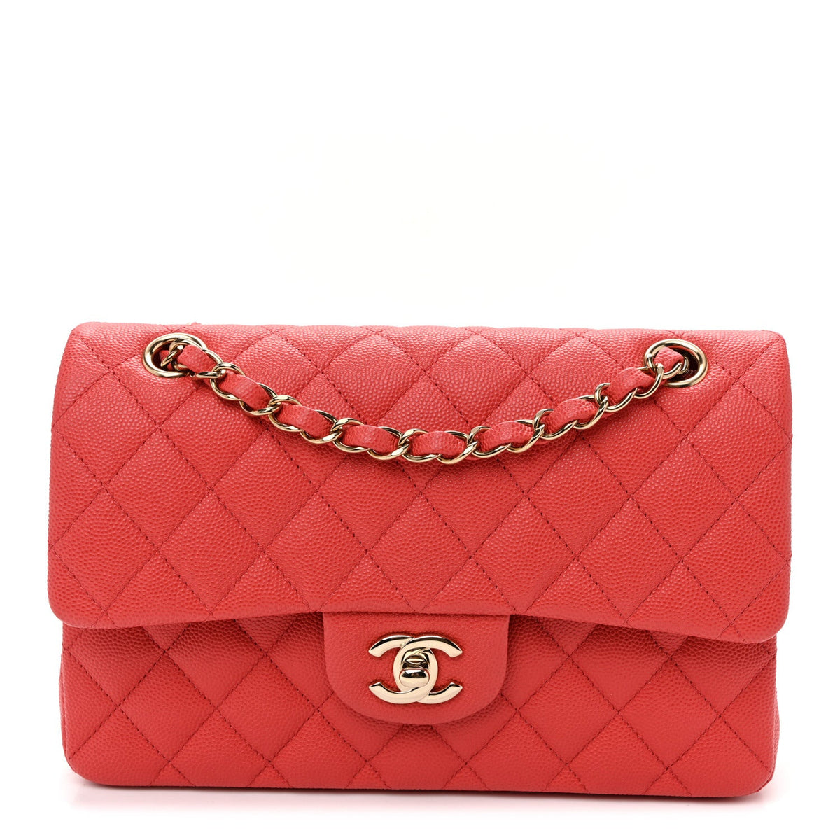 Small Quilted Caviar Flap Shoulder Bag - Red