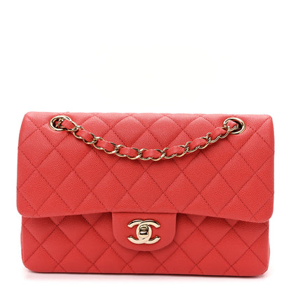Small Quilted Caviar Flap Shoulder Bag - Red