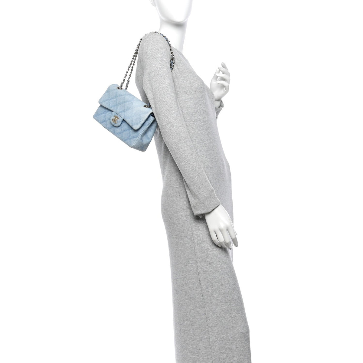 Small Quilted Flap Shoulder Bag - Light Blue