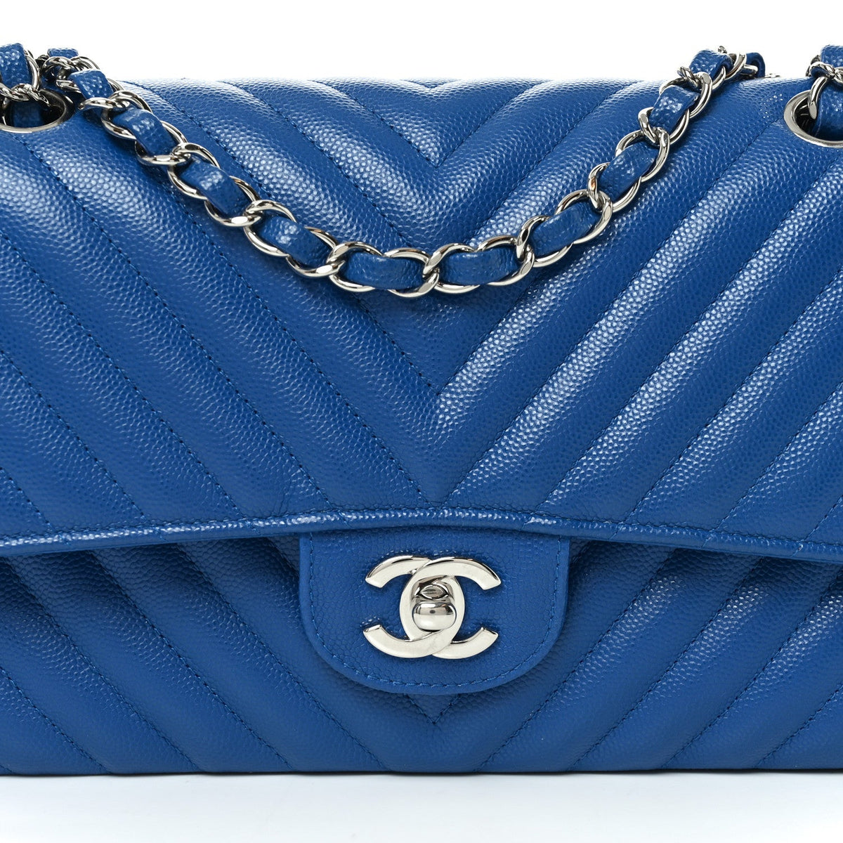 Medium Quilted Caviar Flap Shoulder Bag - Blue