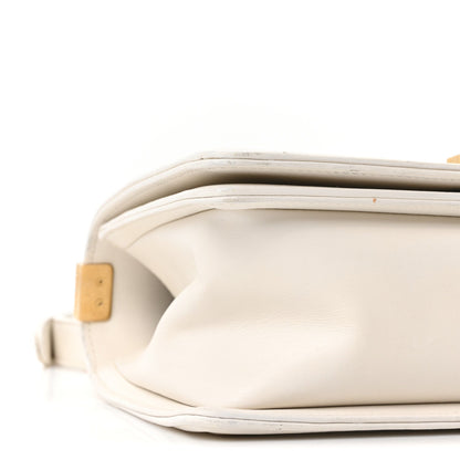 Medium Calfskin Caviar Flap Shoulder Bag - White