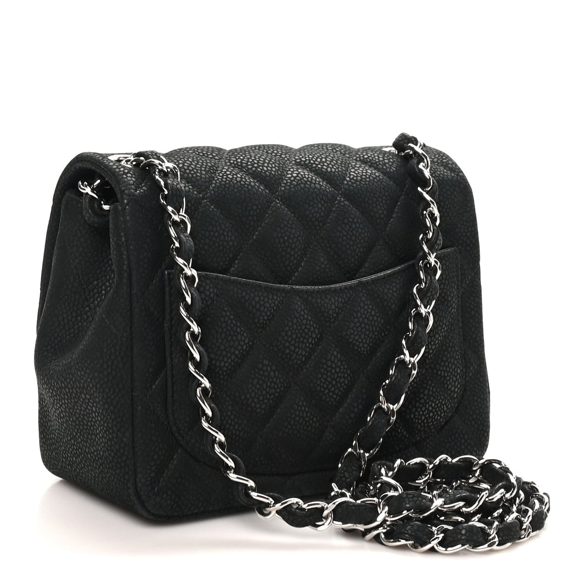 Mini Quilted Caviar Flap Shoulder Bag - Black