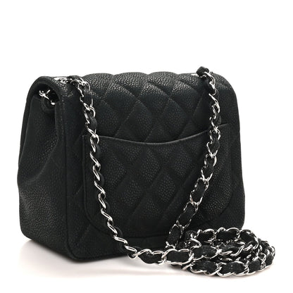 Mini Quilted Caviar Flap Shoulder Bag - Black