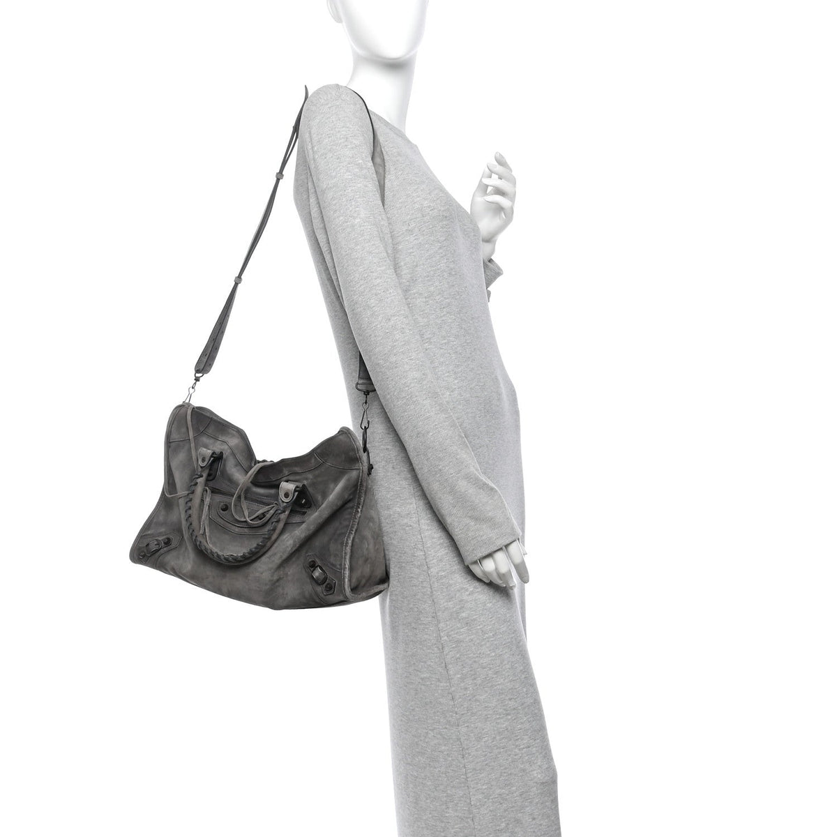 Medium Calfskin Suede Handbag - Grey