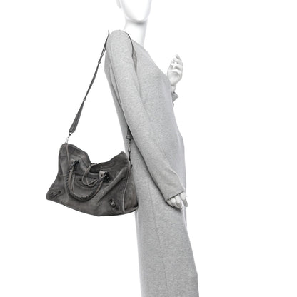 Medium Calfskin Suede Handbag - Grey