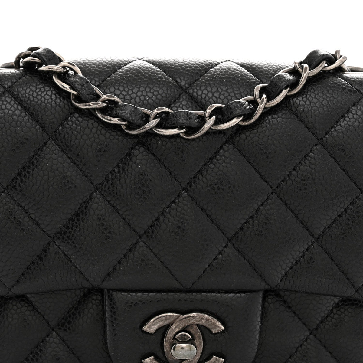 Mini Quilted Caviar Flap Shoulder Bag - Black