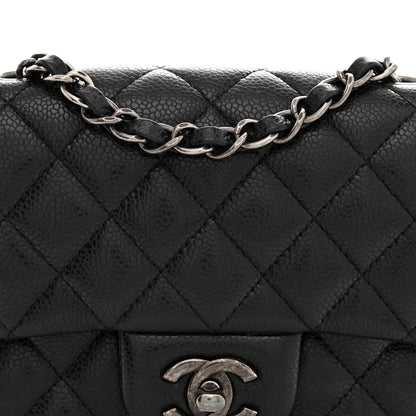 Mini Quilted Caviar Flap Shoulder Bag - Black