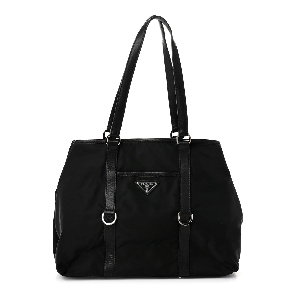 Leather Nylon Tote Bag - Black
