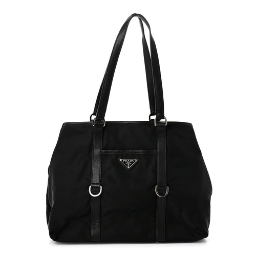 Leather Nylon Tote Bag - Black