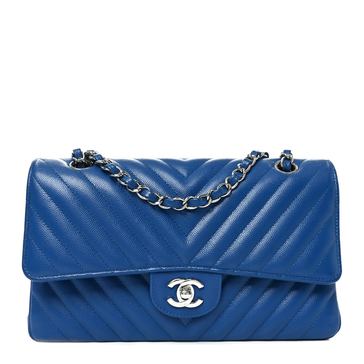 Medium Quilted Caviar Flap Shoulder Bag - Blue