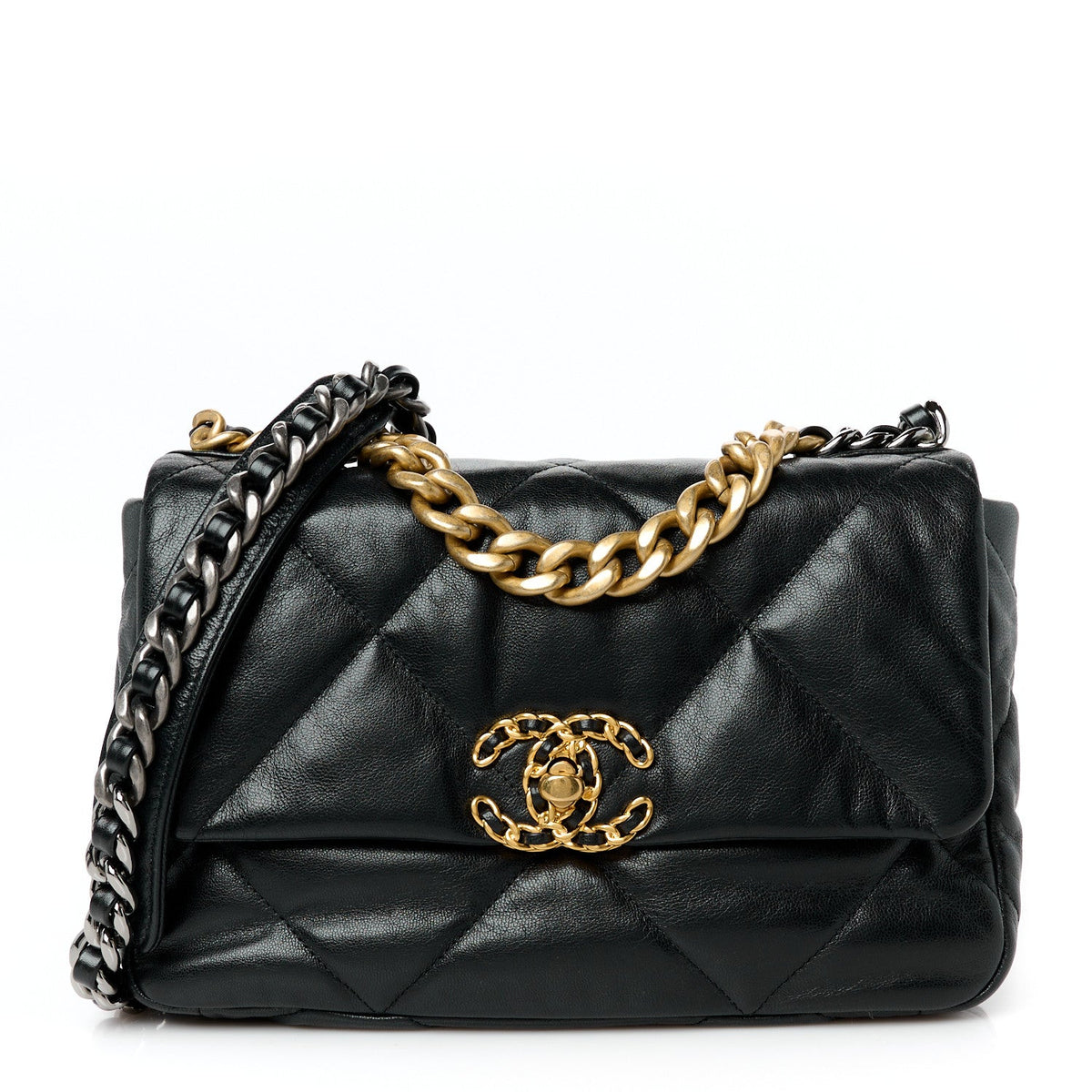 Medium Quilted Goatskin Flap Shoulder Bag - Black