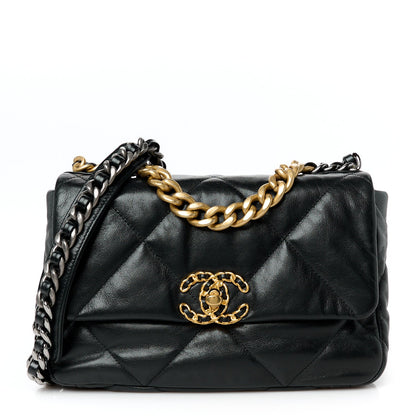 Medium Quilted Goatskin Flap Shoulder Bag - Black