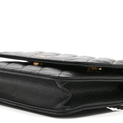 Quilted Caviar Wallet Bag - Black