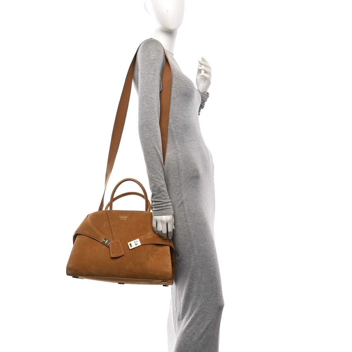 Large Calfskin Suede Handbag - Natural