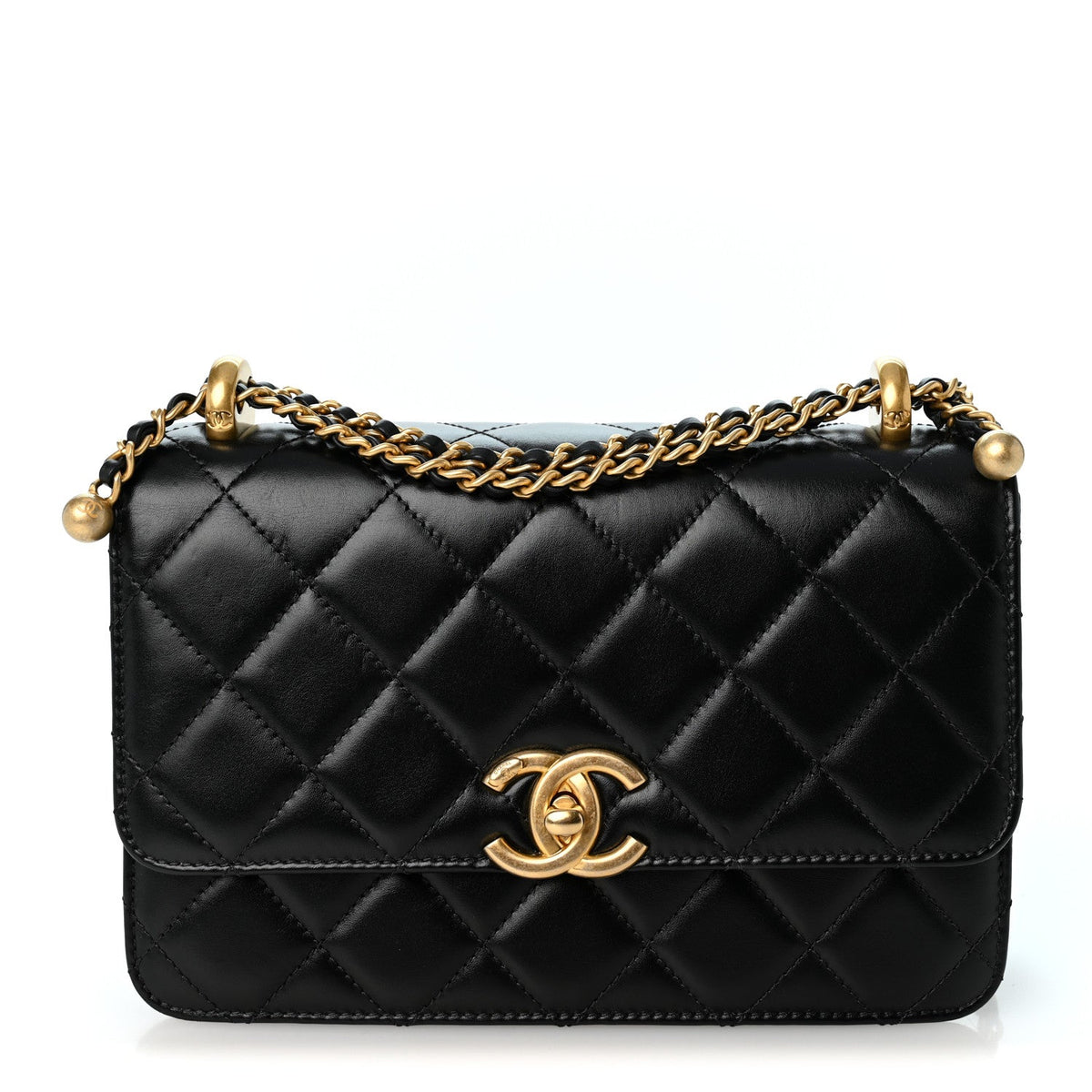 Quilted Calfskin Flap Shoulder Bag - Black