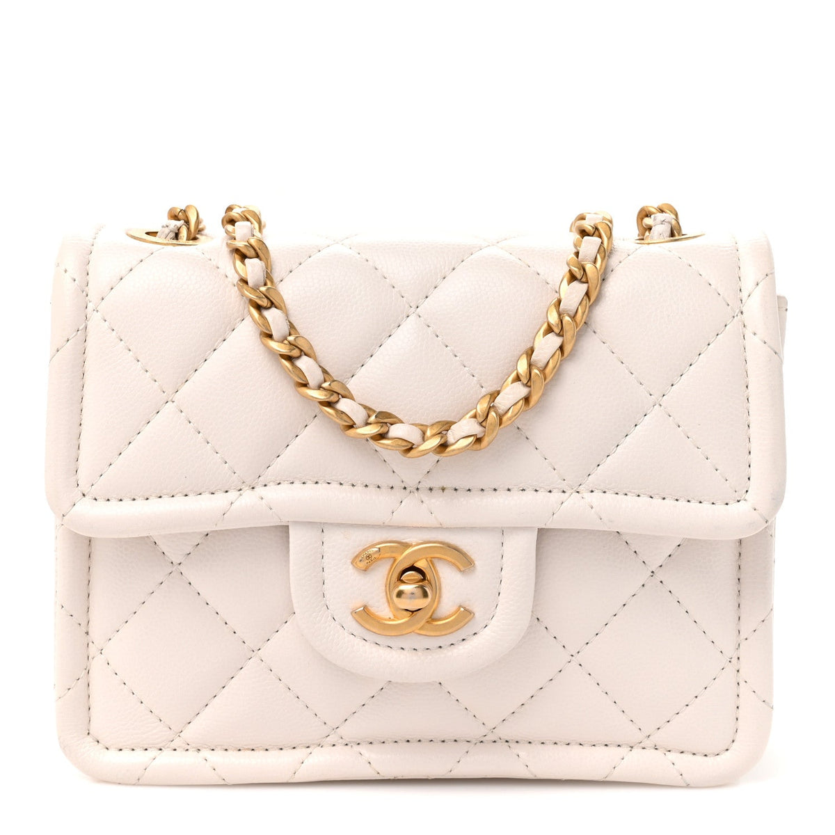 Mini Quilted Caviar Flap Shoulder Bag - White