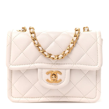 Mini Quilted Caviar Flap Shoulder Bag - White