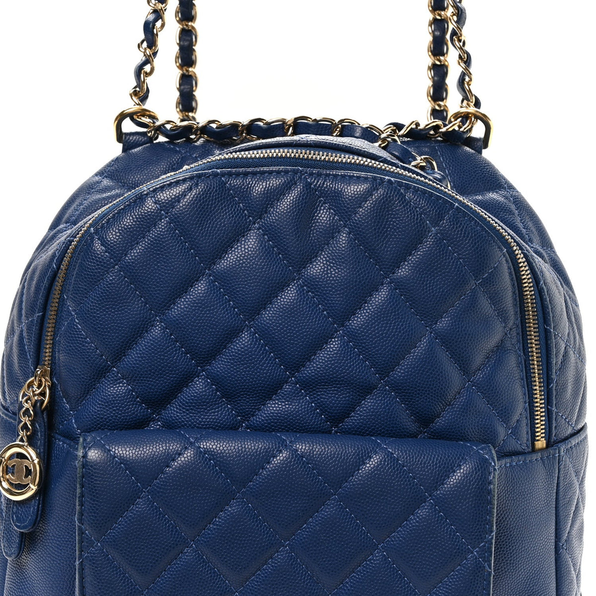 Large Quilted Caviar Backpack - Blue