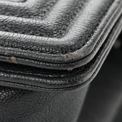 Medium Quilted Caviar Flap Shoulder Bag - Grey