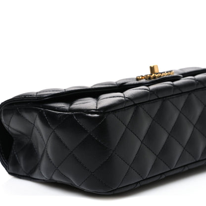 Small Quilted Lambskin Flap Shoulder Bag - Black