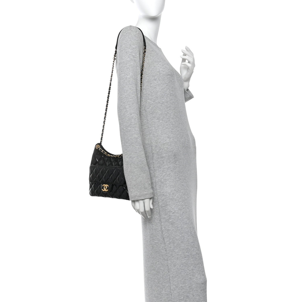 Quilted Calfskin Hobo Bag - Black