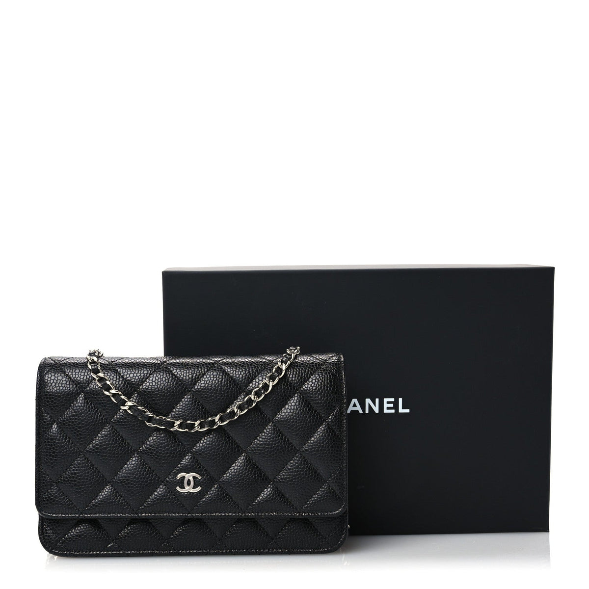 Quilted Caviar Wallet Bag - Black