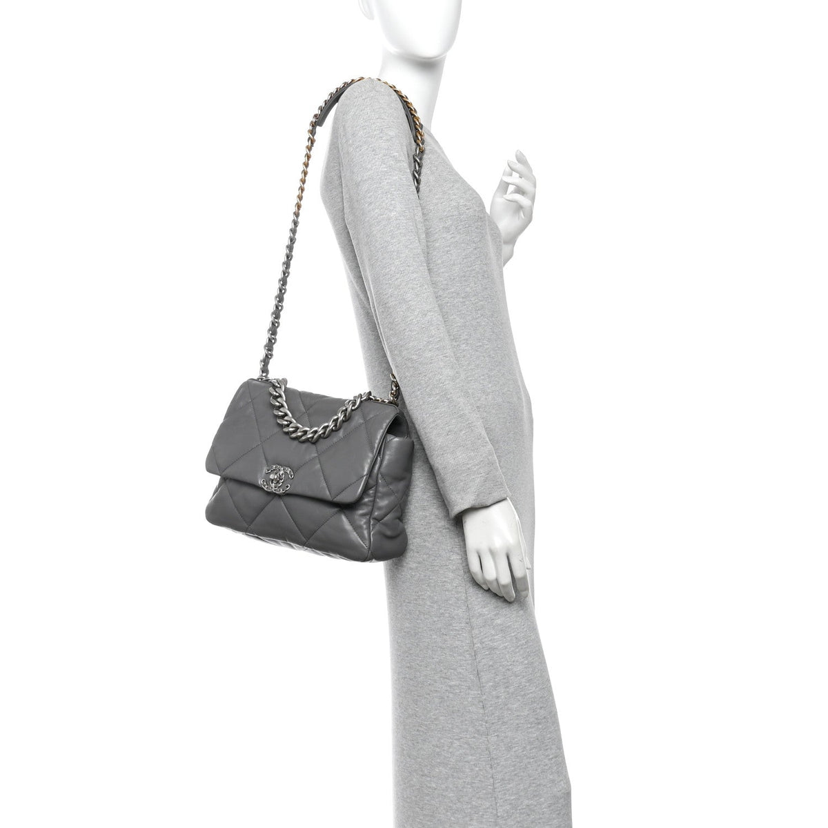 Large Quilted Lambskin Flap Shoulder Bag - Grey