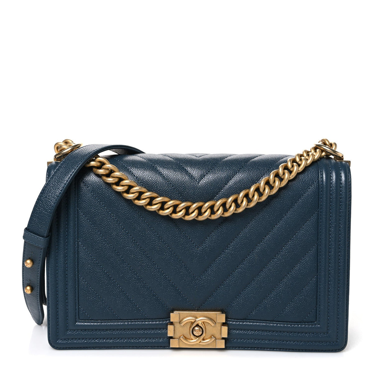 Medium Quilted Caviar Flap Shoulder Bag - Blue