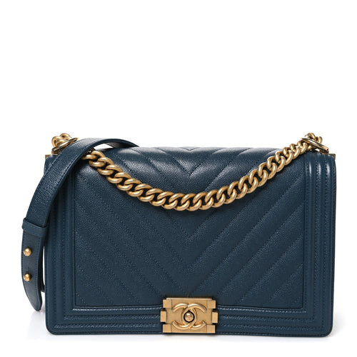 Medium Quilted Caviar Flap Shoulder Bag - Blue