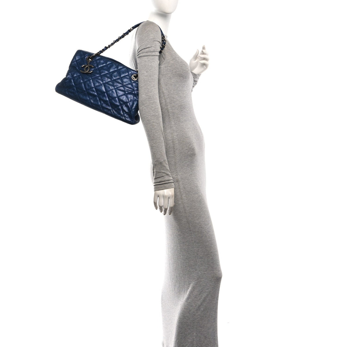 Quilted Caviar Tote Bag - Blue