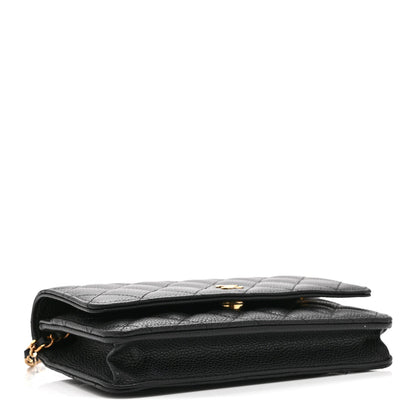 Quilted Caviar Wallet Bag - Black
