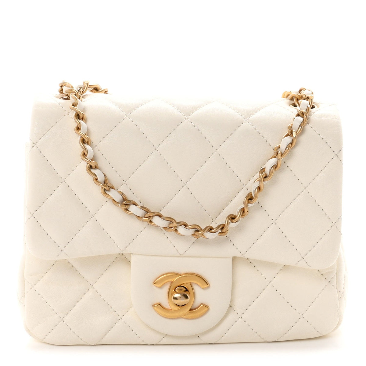 Mini Quilted Lambskin Flap Shoulder Bag - White