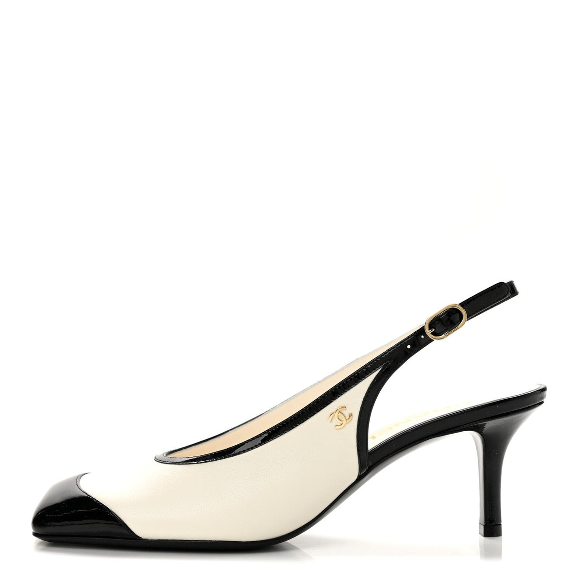 Lambskin Patent Calfskin Cap Toe CC Slingback Pumps White Black